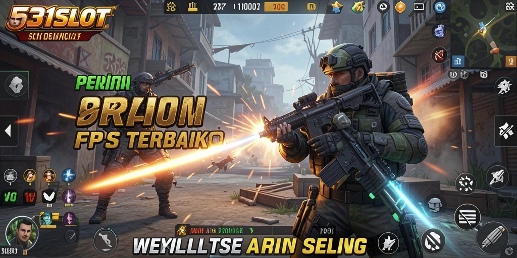 Screenshot gameplay FPS dari 531SLOT dengan aksi tembak-menembak yang intens.