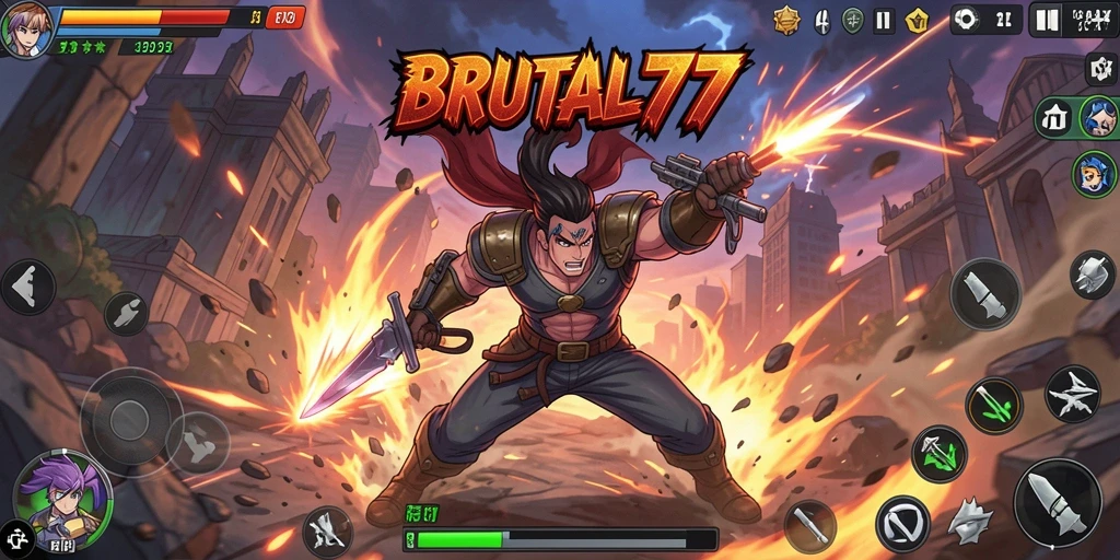 Tampilan gameplay dari BRUTAL77 yang menarik dan penuh aksi.