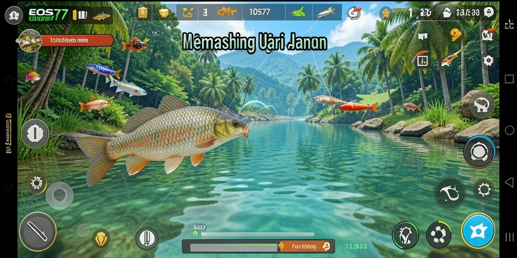 Tampilan menarik dari gameplay EOS77 dengan aktivitas memancing yang seru.