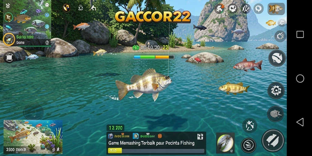 Tampilan utama gameplay GACOR22 dengan aksi memancing yang seru.