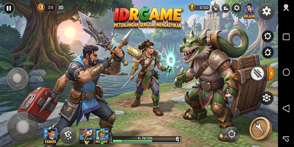 Tampilan gameplay IDRGAME dengan petualangan yang menarik dan karakter yang unik.