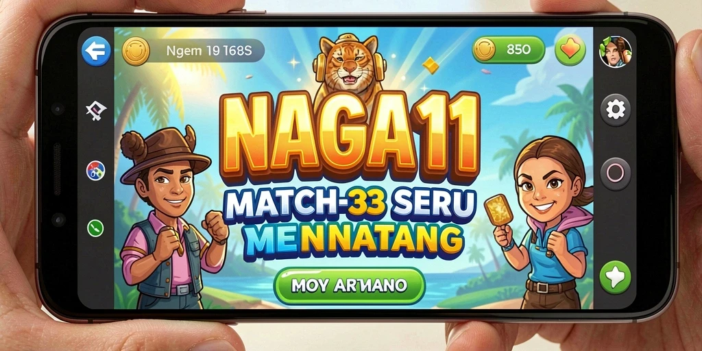Screenshot NAGA11 menampilkan gameplay Match-3 yang menarik dan penuh warna.