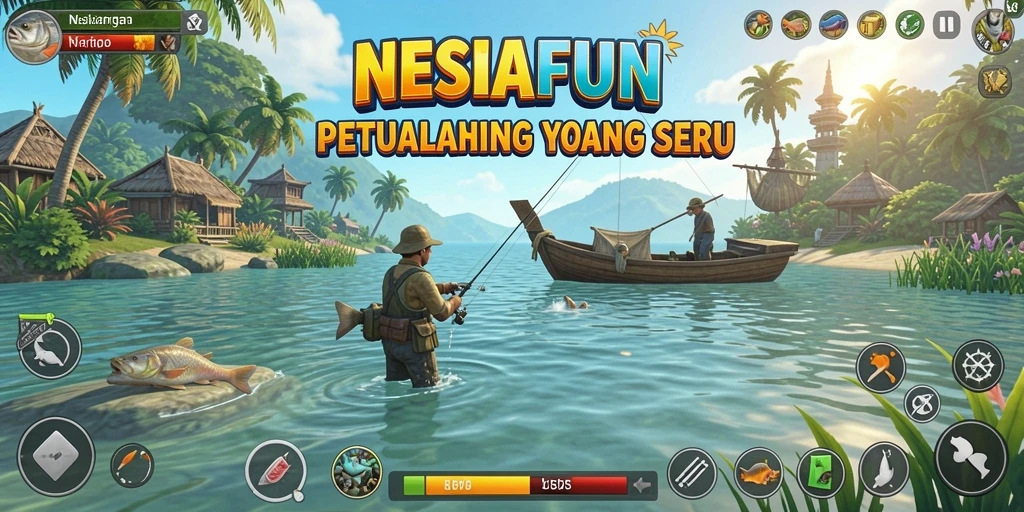 Tampilan gameplay NESIAFUN yang seru dan mendebarkan saat memancing.