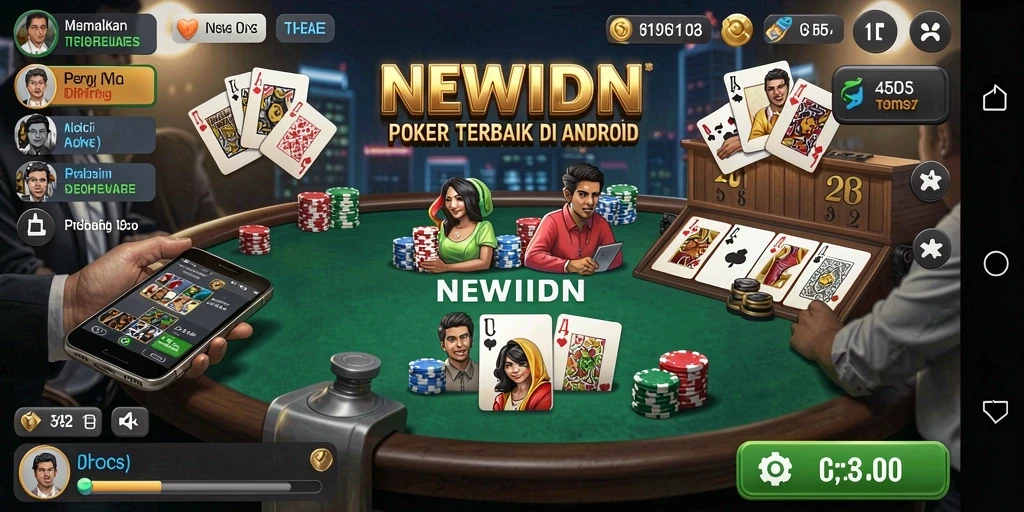 Tangkapan layar gameplay NEWIDN menampilkan aksi seru di meja poker.