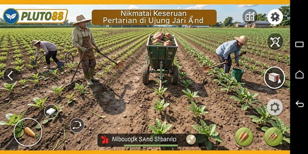 Tampilan gameplay menarik dari PLUTO88 dengan aktivitas bertani.
